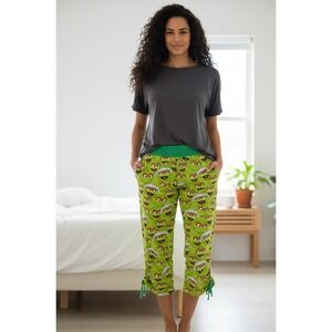 Sesame Street Oscar Grouch Cropped Lounge Pants Womens L Green Kidcore Comfy Y2K